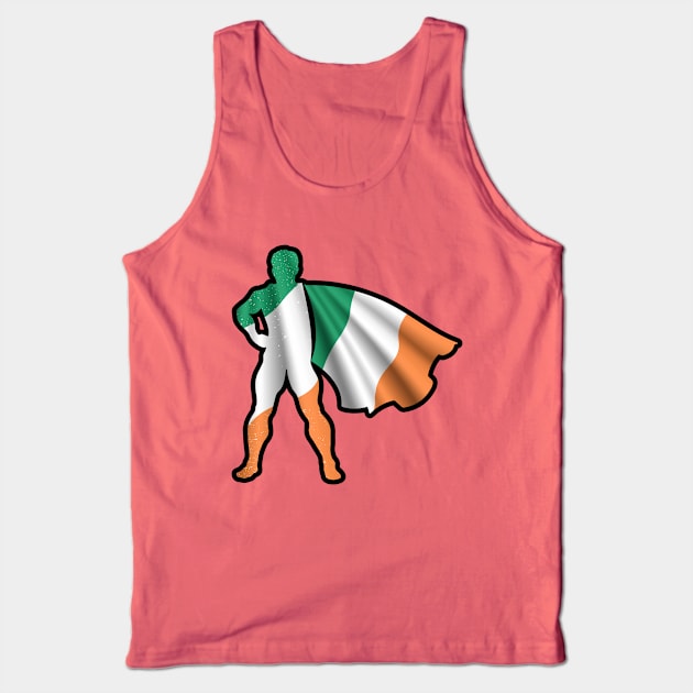 Ireland Hero Wearing Cape of Irish Flag and Peace in Ireland Tank Top by Mochabonk